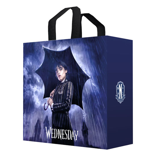 Sac shopping Wednesday Rain Konix en matériaux recyclés, sous licence officielle, avec motif Wednesday Addams.