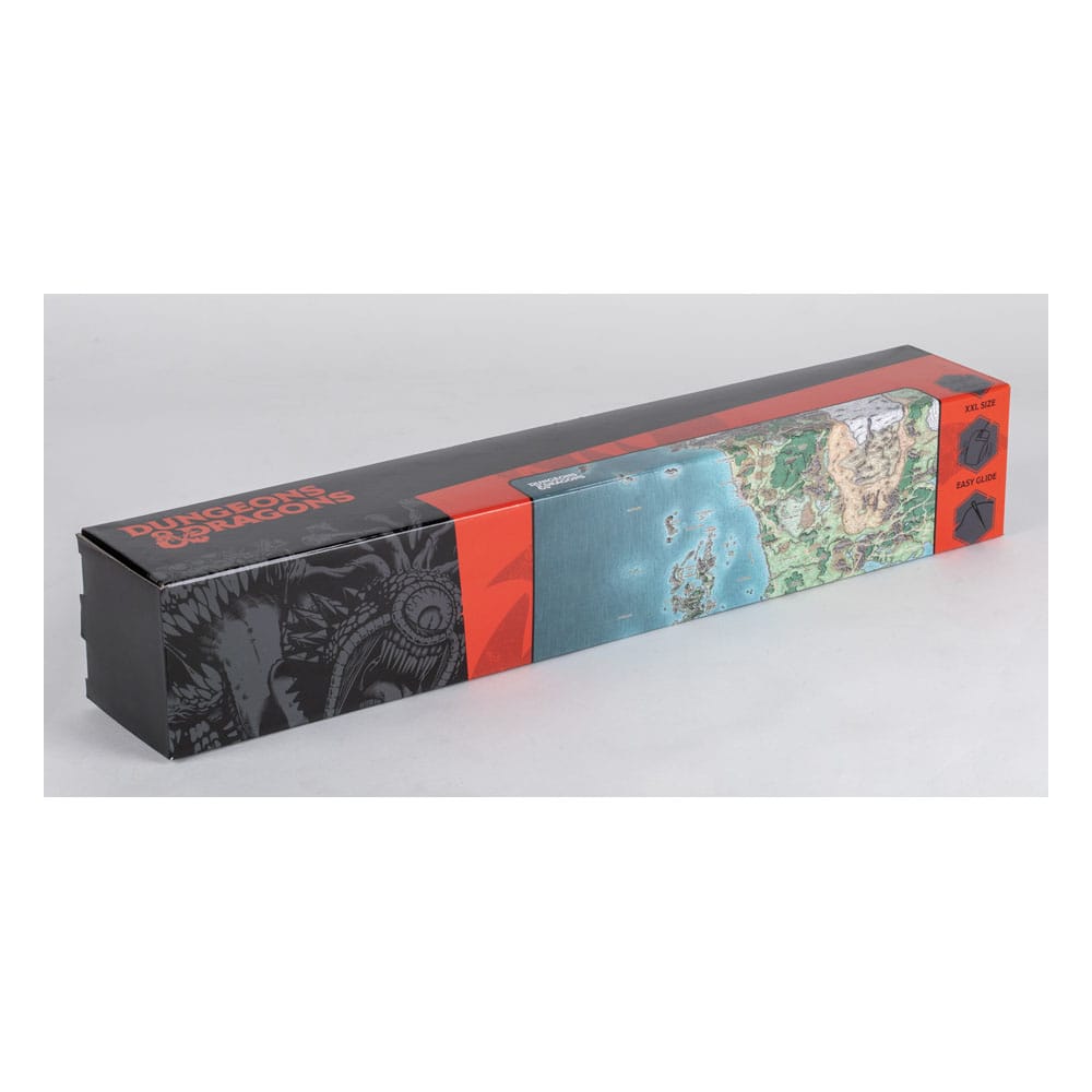 Tapis de souris XL D&D Faerun Map Konix enroulé, prêt à être transporté