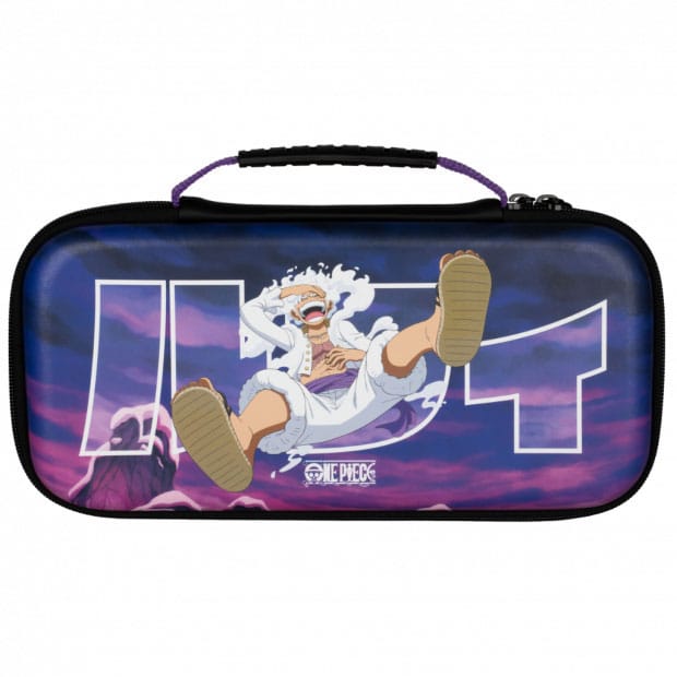 Sac de transport Konix One Piece Purple pour Nintendo Switch 2, vue de face avec imprimé Luffy