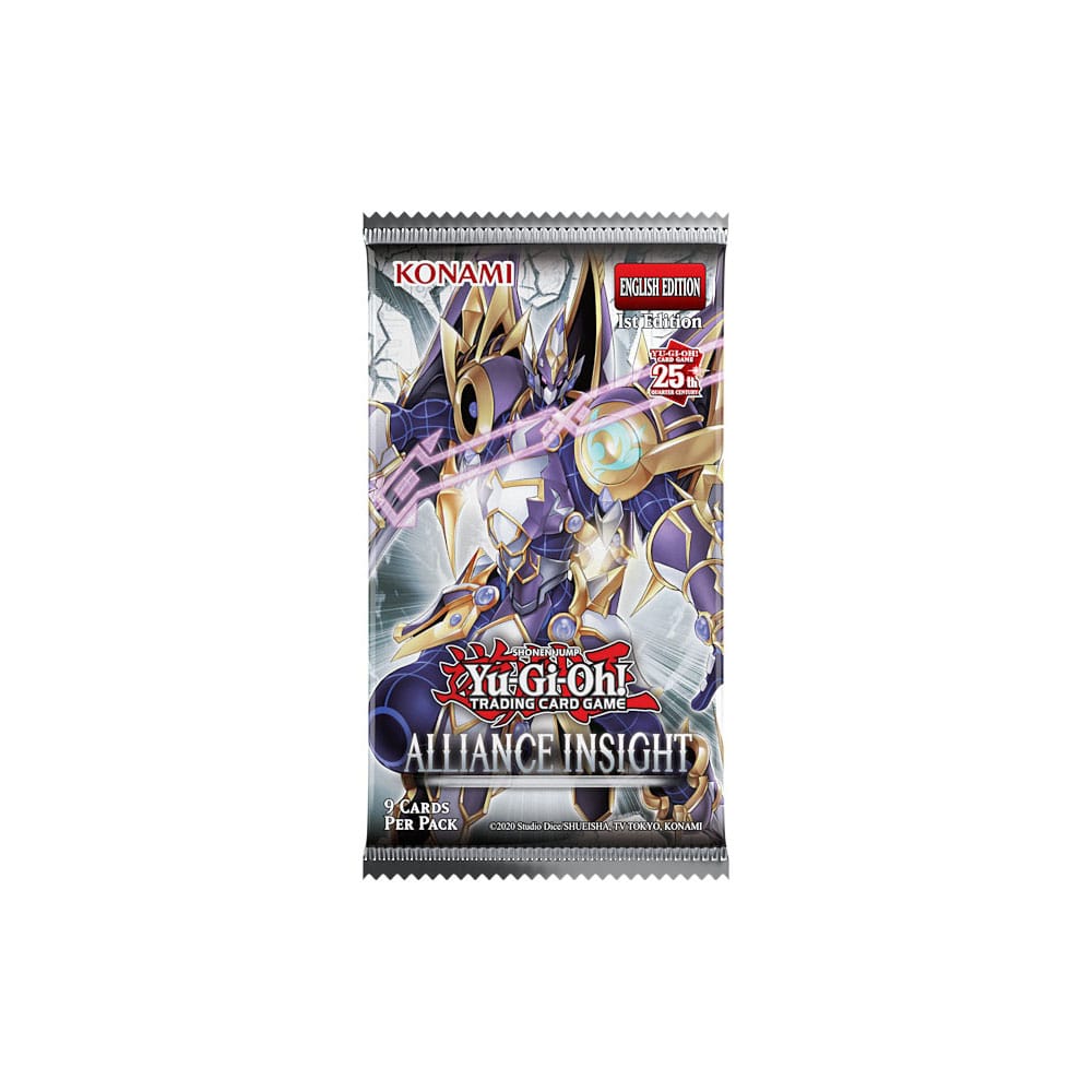 Vue rapprochée des boosters individuels Yu-Gi-Oh! Alliance Insight avec le logo Konami