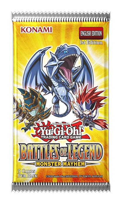 Détail des boosters Yu-Gi-Oh! Monster Mayhem avec logo Konami