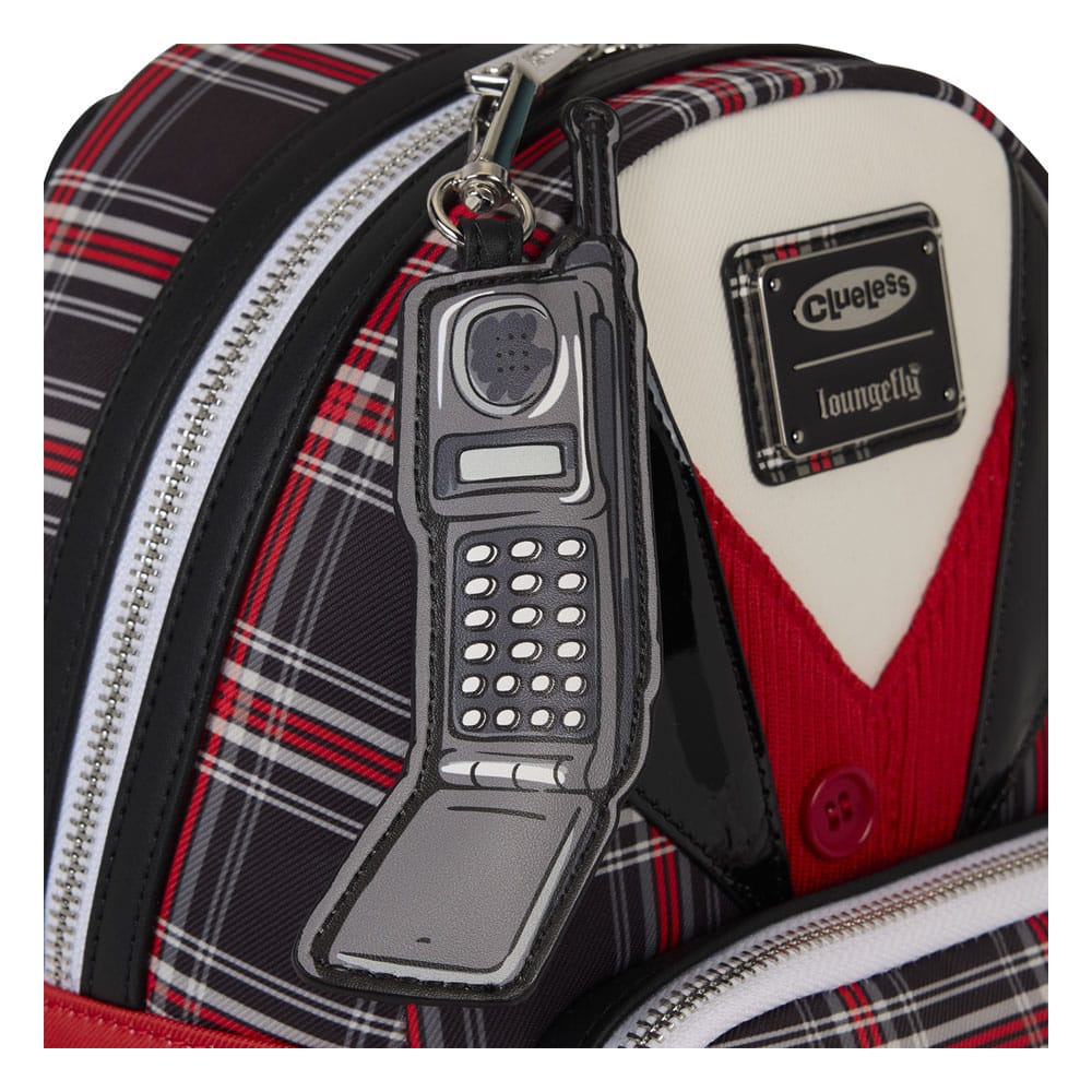 Détail de la fermeture éclair et du logo Loungefly sur le sac à dos Clueless Dionne.