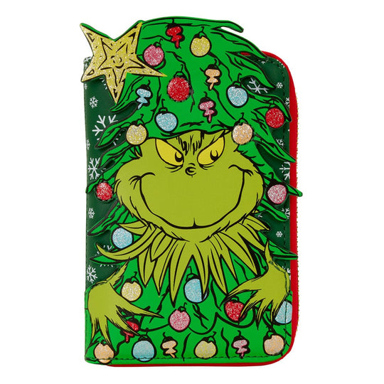 Porte-monnaie Grinch Holiday Loungefly, vue de face, avec le Grinch et Max le chien.
