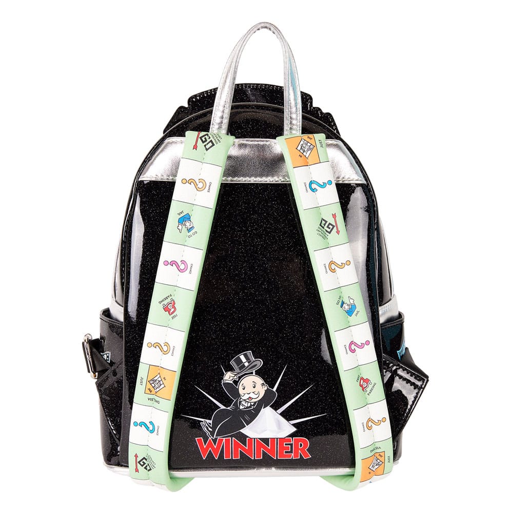 Vue latérale du mini sac à dos Loungefly Monopoly Pennybags