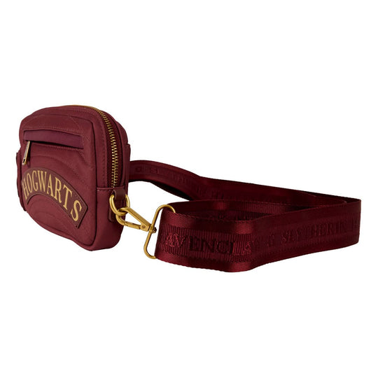 Détail du sac bandoulière Loungefly Harry Potter Griffindor, matière nylon et fermeture éclair