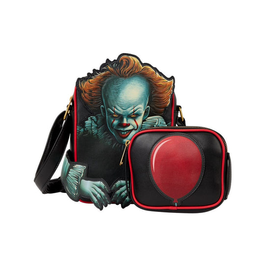 Détail du visage de Pennywise sur le sac bandoulière Loungefly