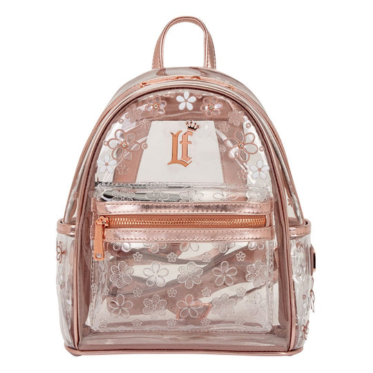 Sac à dos Loungefly Mini Clear Floral vue de face, détails floraux et transparents