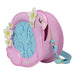 Sac Loungefly Flamingo porté à l'épaule, montrant les dimensions