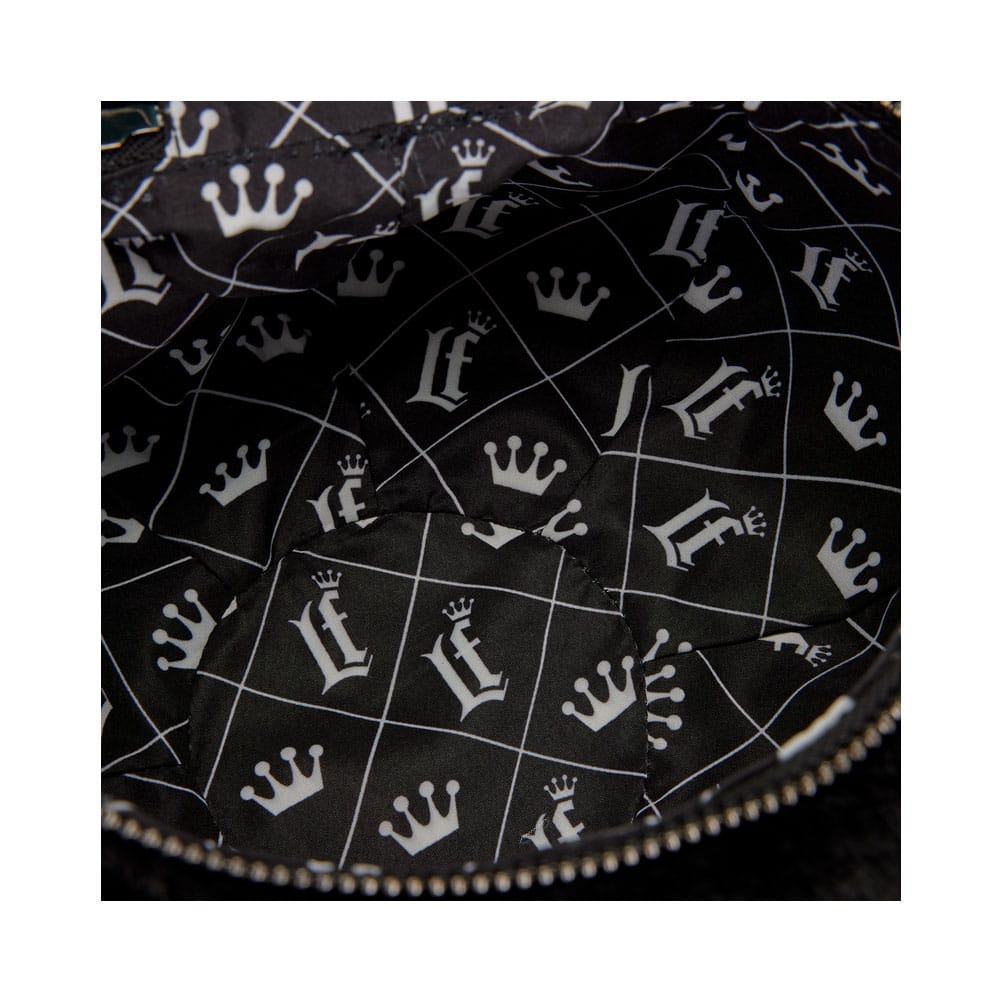 Intérieur du sac à bandoulière Loungefly Figural Bat, doublure et compartiments