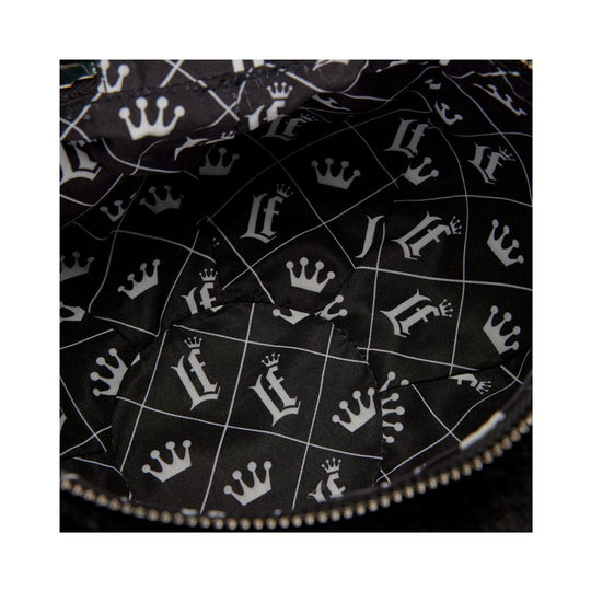 Intérieur du sac à bandoulière Loungefly Figural Bat, doublure et compartiments