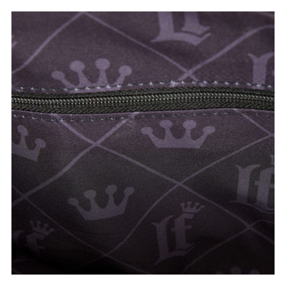 Intérieur spacieux du sac Loungefly en lin, avec étiquette officielle de la marque