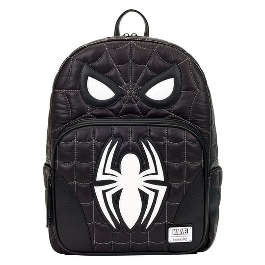 Sac à dos Loungefly Spider-Man vue de face, motif toile d'araignée et yeux blancs