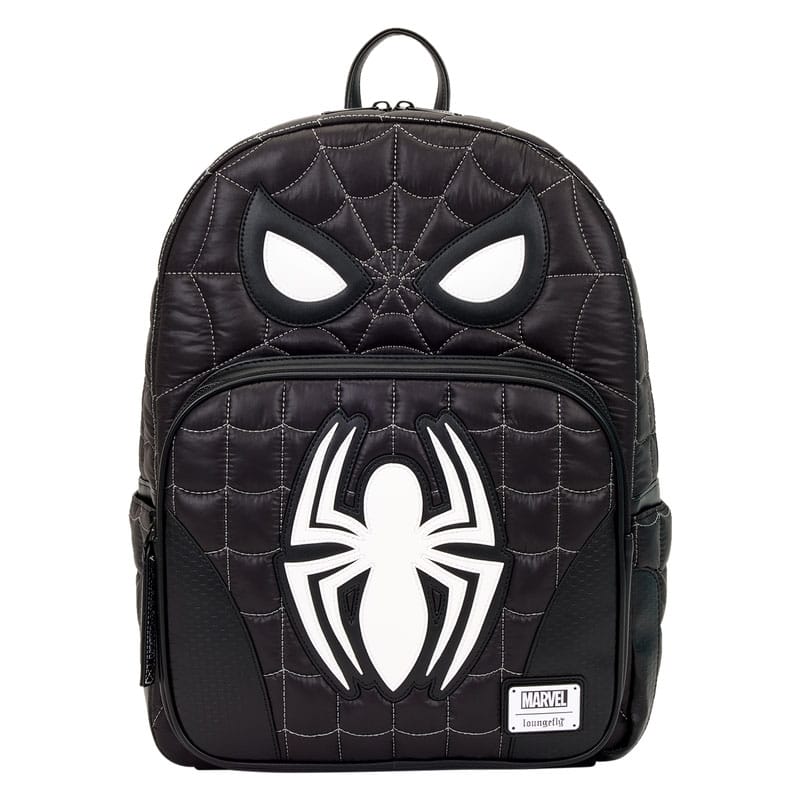 Sac à dos Loungefly Spider-Man vue de face, motif toile d'araignée et yeux blancs