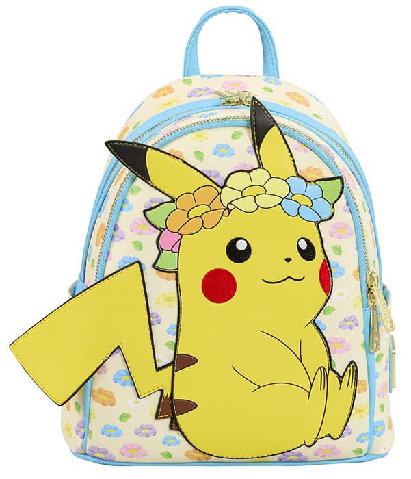 Sac à dos Loungefly Mini Pikachu endormi avec couronne florale, vue de face détaillée