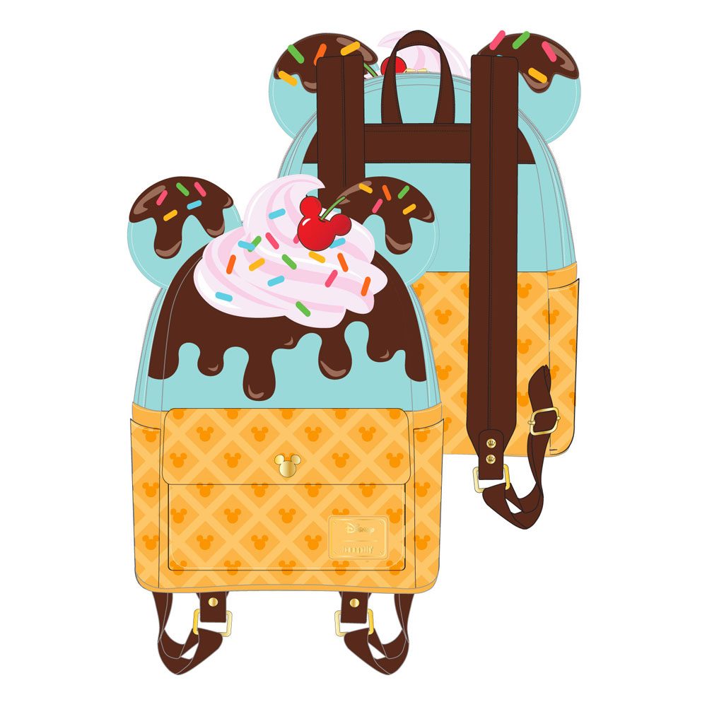 Sac à dos Loungefly Disney Mickey et Minnie Sweets Ice Cream avec motifs de glaces et friandises, vue de face