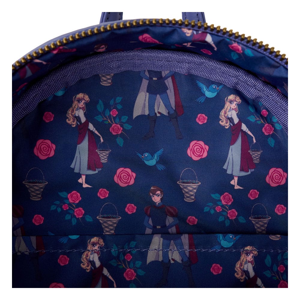 Vue latérale du sac à dos Loungefly Disney Aurore avec poche
