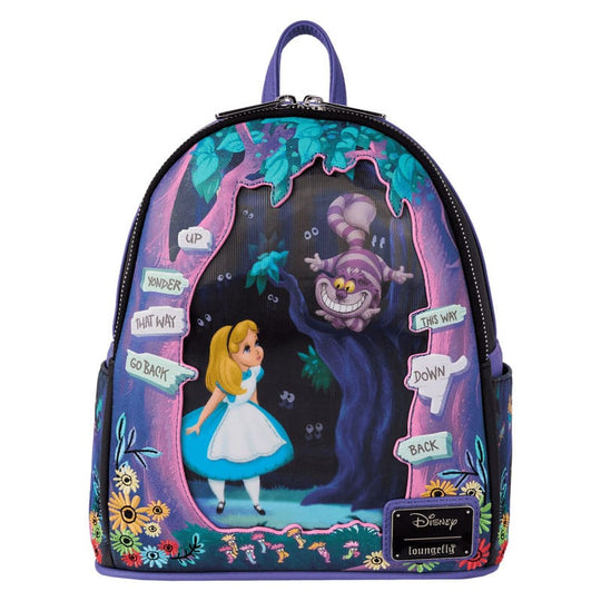 Mini sac à dos Loungefly Disney Alice au Pays des Merveilles, vue de face, motifs personnages
