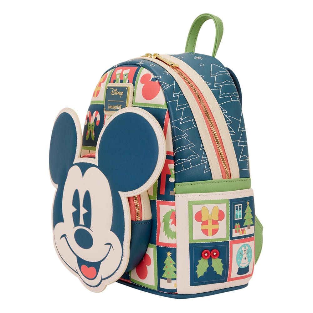 Détail du sac à dos Loungefly Disney Mickey Minnie Holiday, dos et bretelles