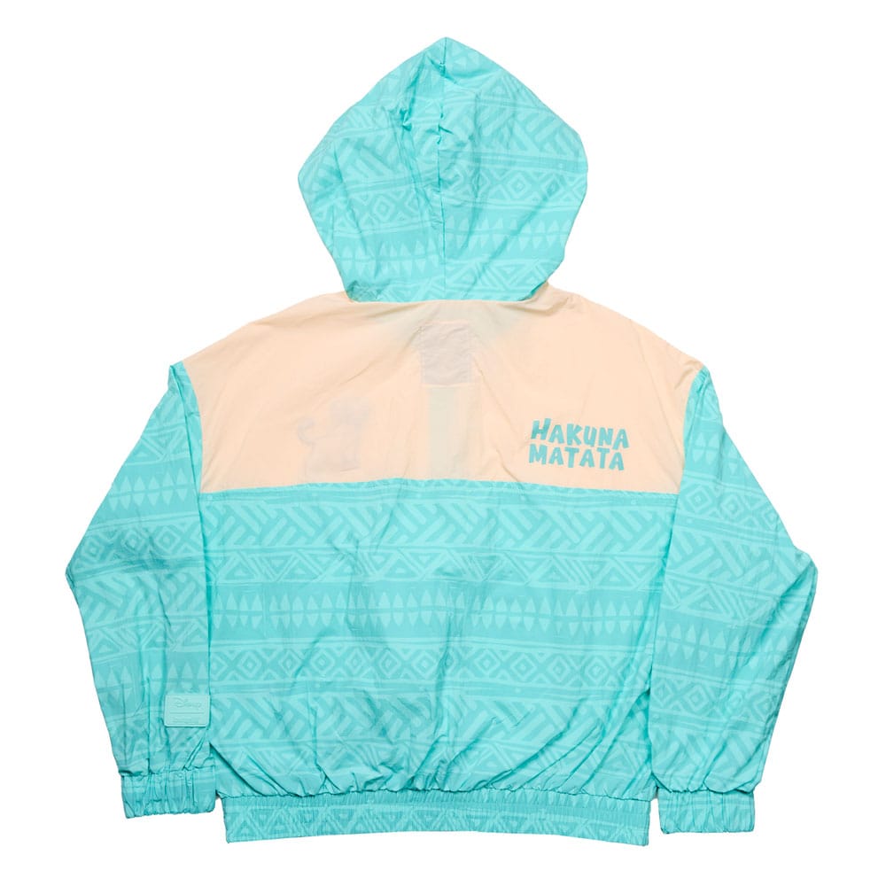 Détail du tissu nylon et du logo Loungefly sur la veste Disney Le Roi Lion