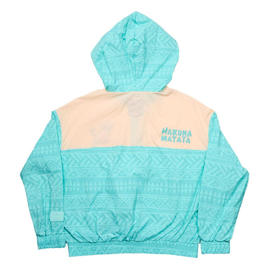 Détail du tissu nylon et du logo Loungefly sur la veste Disney Le Roi Lion