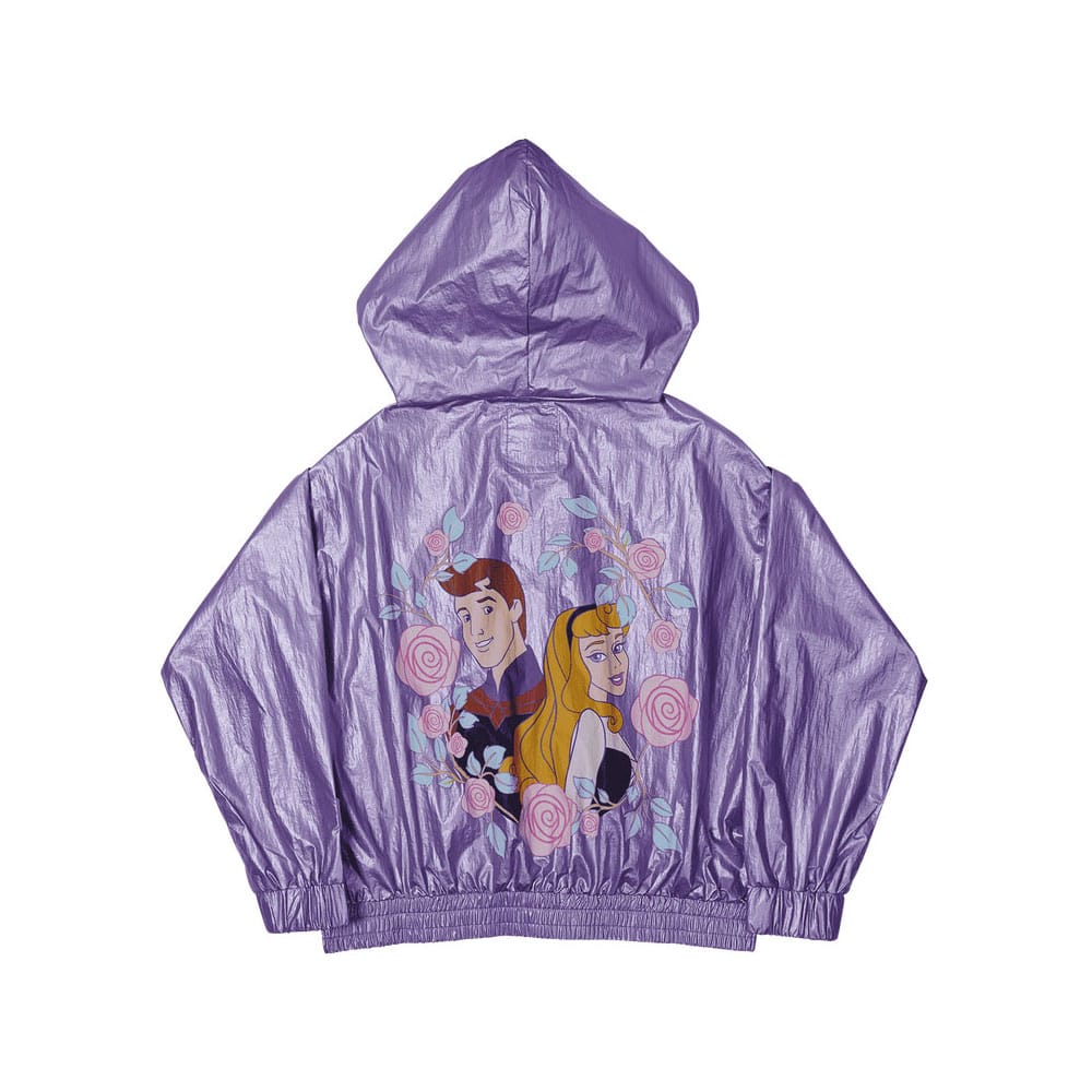 Veste bomber Loungefly Disney Princesse Aurore et Prince Philippe, vue de face, avec détails des motifs