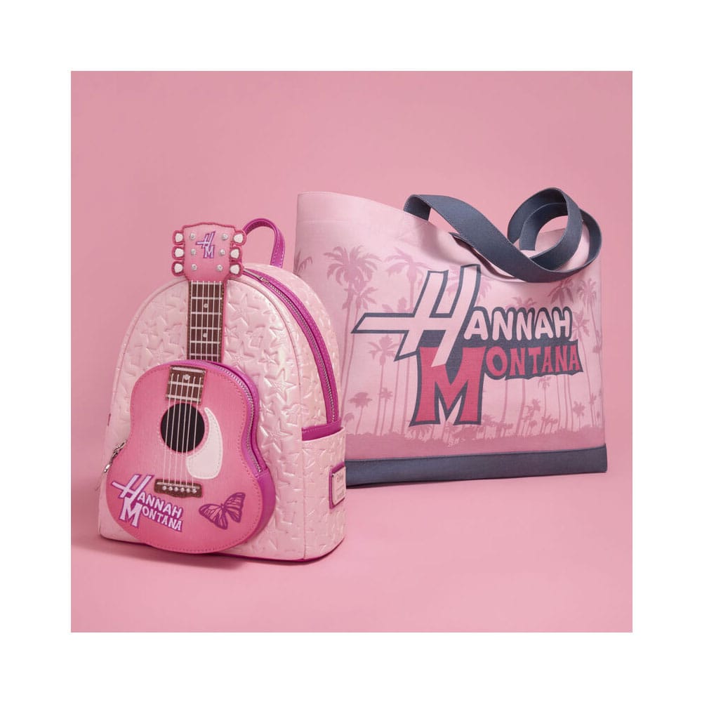 Sac Loungefly Hannah Montana Guitare avec vue latérale et texture du lin