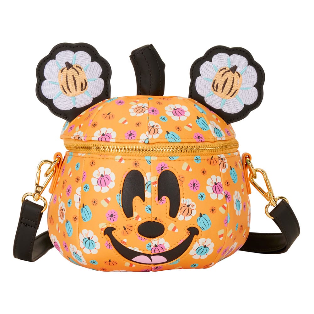Sac bandoulière Loungefly Disney Pumpkin vue de face, détails de la citrouille