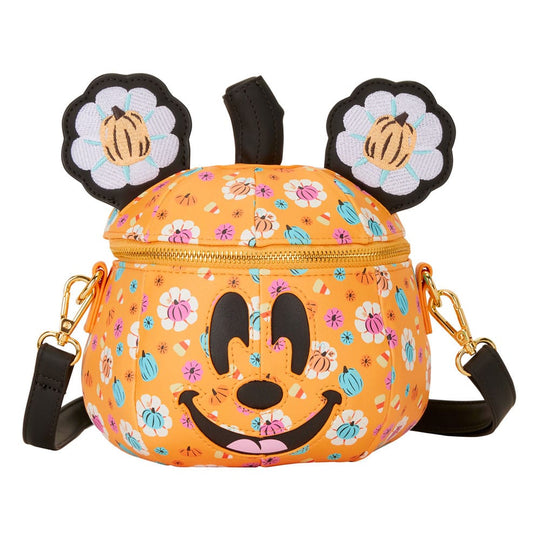 Sac bandoulière Loungefly Disney Pumpkin vue de face, détails de la citrouille