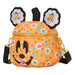 Sac bandoulière Loungefly Disney Pumpkin porté sur l'épaule, montrant la taille