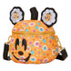 Sac bandoulière Loungefly Disney Pumpkin porté sur l'épaule, montrant la taille