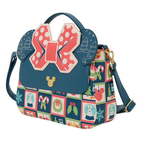 Détail du sac Loungefly Mickey Minnie Noël, matière PU et finitions de qualité