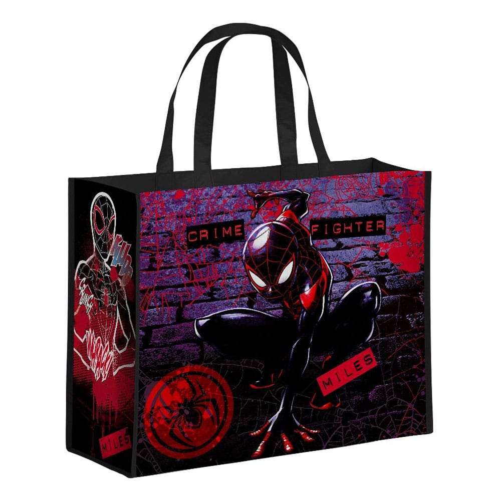 Sac shopping Spider-Man Miles Morales LYO en matériaux recyclés, vue de face avec le logo officiel.