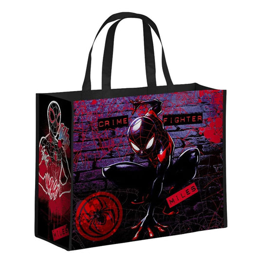 Sac shopping Spider-Man Miles Morales LYO en matériaux recyclés, vue de face avec le logo officiel.