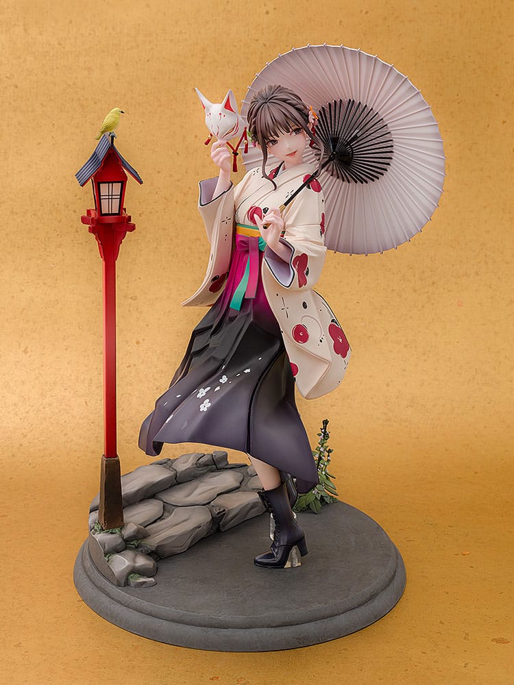 Gros plan sur les couleurs et textures de la statuette Tsumugi
