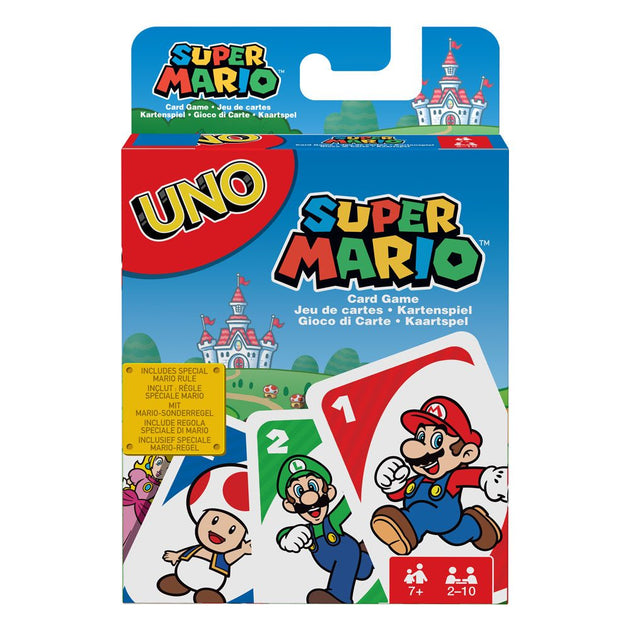 Boîte du jeu de cartes UNO Super Mario Mattel avec Mario, Luigi et Yoshi