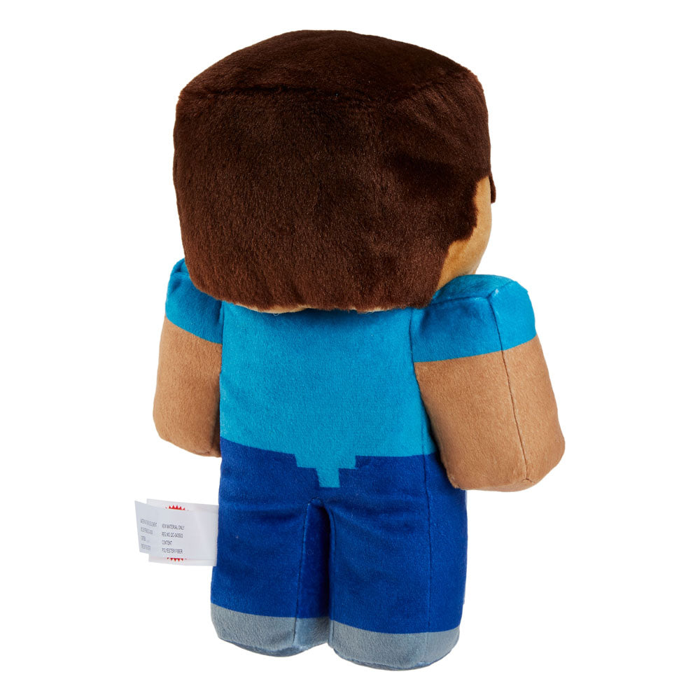Peluche Minecraft Steve Mattel, avec une règle pour montrer la taille de 23 cm