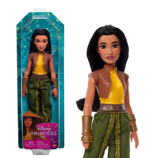 Poupée Raya articulée Mattel avec tenue authentique et accessoires du film.