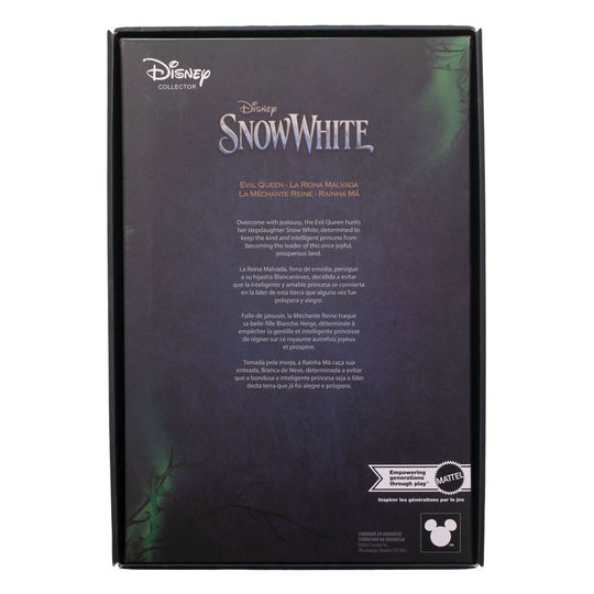 Gros plan sur la couronne et les accessoires de la poupée Méchante Reine