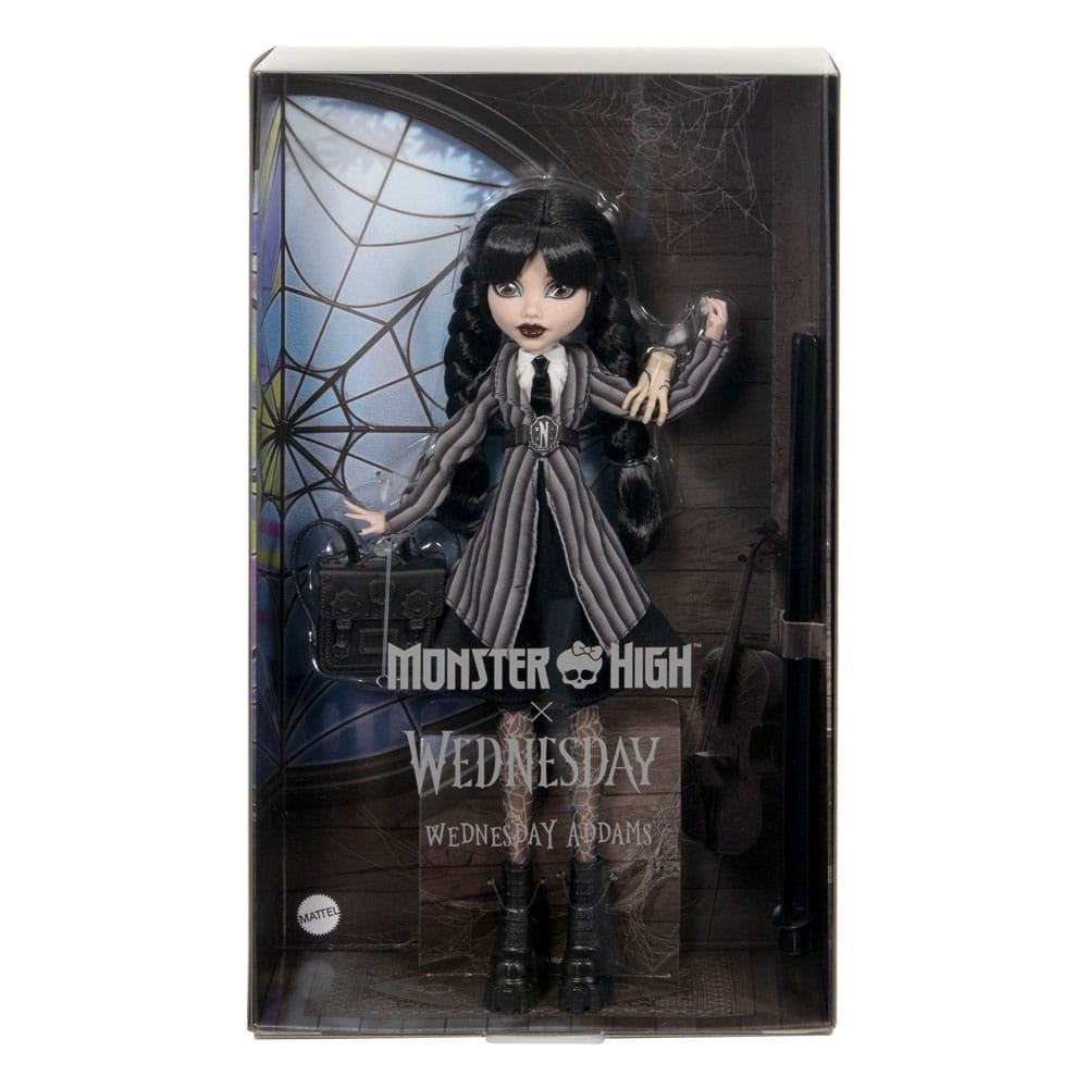 Détail de la robe de bal noire de la poupée Monster High x Wednesday Addams