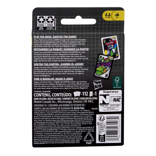 Design des cartes spéciales UNO Flip! Transformers, comme le 'Flip' ou 'Passe ton tour'.