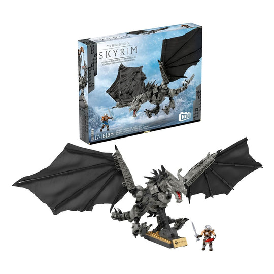 MEGA Skyrim Alduin et figurine Dragonborn en pleine bataille