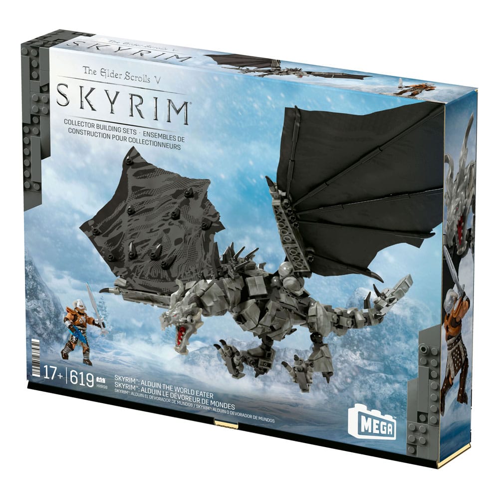 Vue latérale d'Alduin MEGA Construx avec son envergure de 63 cm
