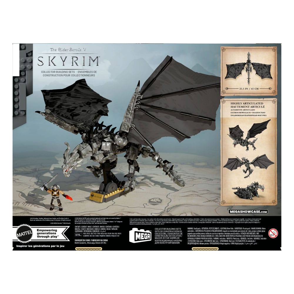 Alduin MEGA Construx posé sur son support de vol réglable