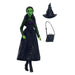 Poupée Mattel Elphaba articulée, montrant sa robe et son chapeau du film Wicked