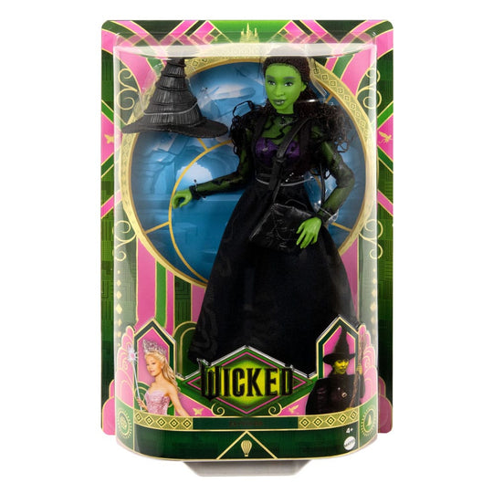 Poupée Elphaba Mattel en pleine pose dynamique, illustrant ses points d'articulation