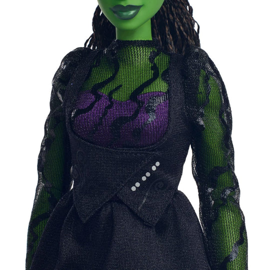 Poupée Elphaba du film Wicked, avec ses détails fidèles et sa peau verte