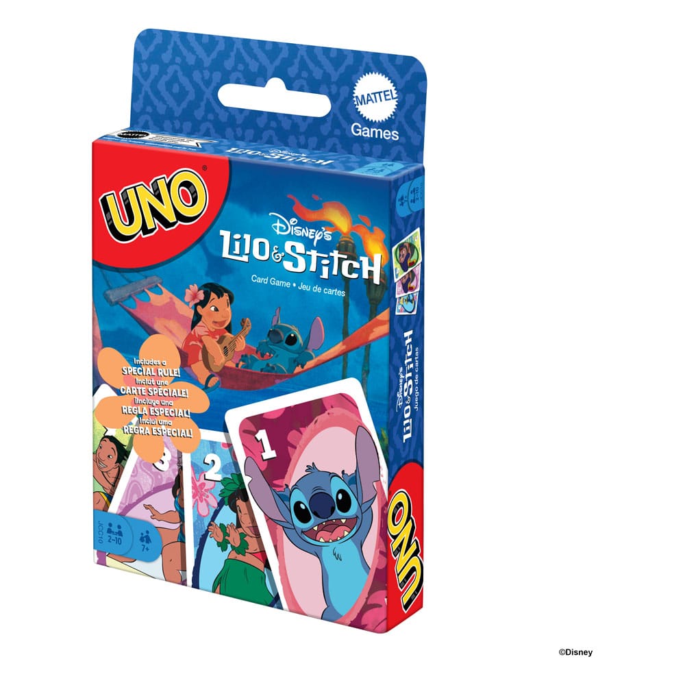 Pile de défausse et pioche du jeu UNO Lilo & Stitch pendant une partie