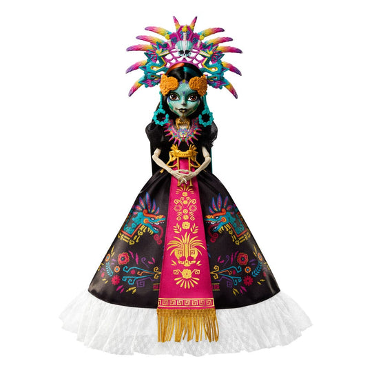Poupée Monster High Skullector Skelita Calaveras Día de Muertos 32 cm en robe aztèque
