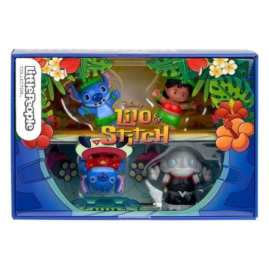 Vue d'ensemble des 4 figurines Lilo, Stitch et Capitaine Gantu Fisher-Price