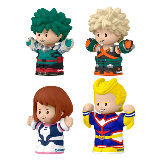 Détail des 4 figurines My Hero Academia dans leur boîte-fenêtre
